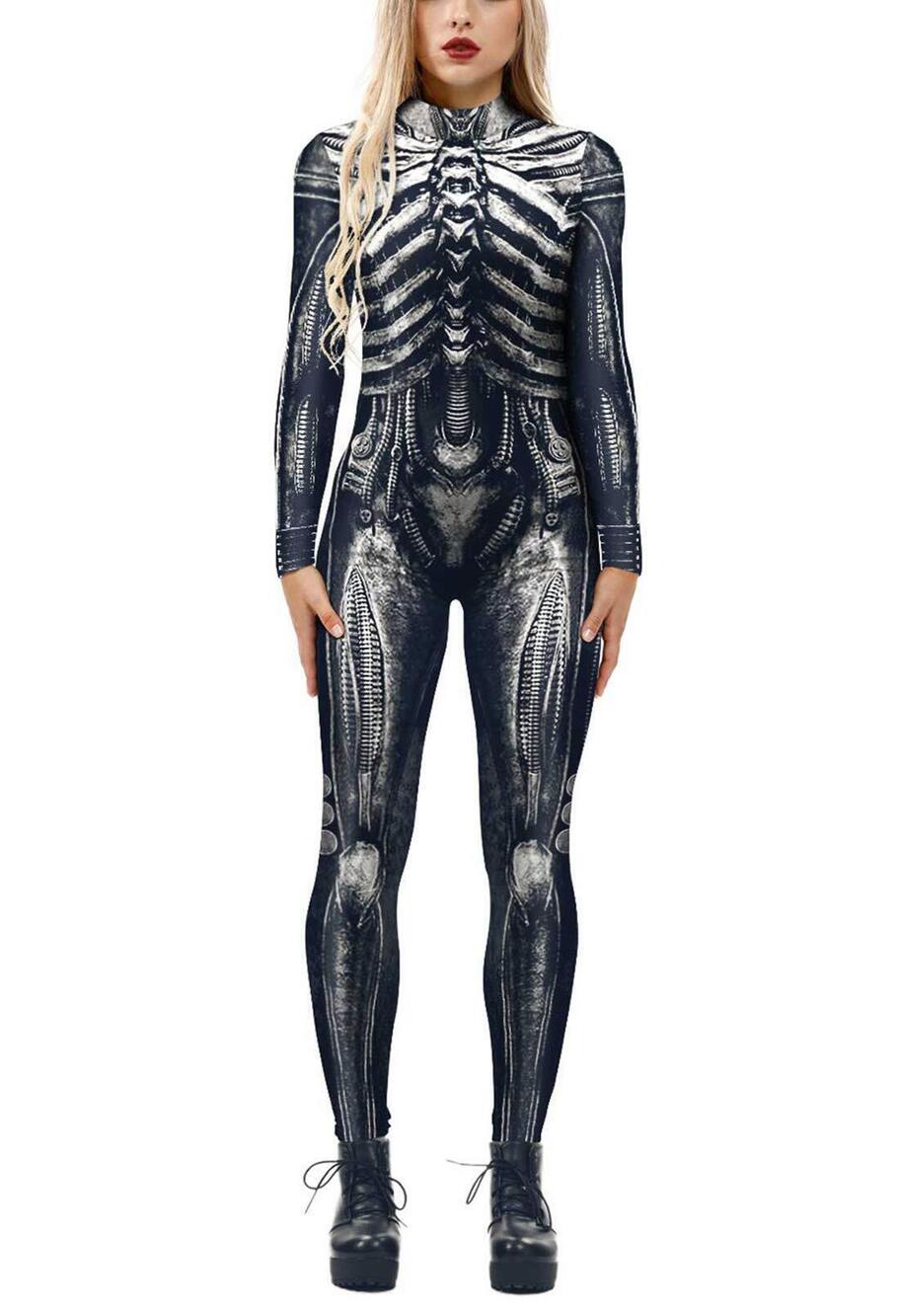 6949 Halloween Costume Day of the Dead Suit Skeleton Bodysuit Jumpsuit Dark